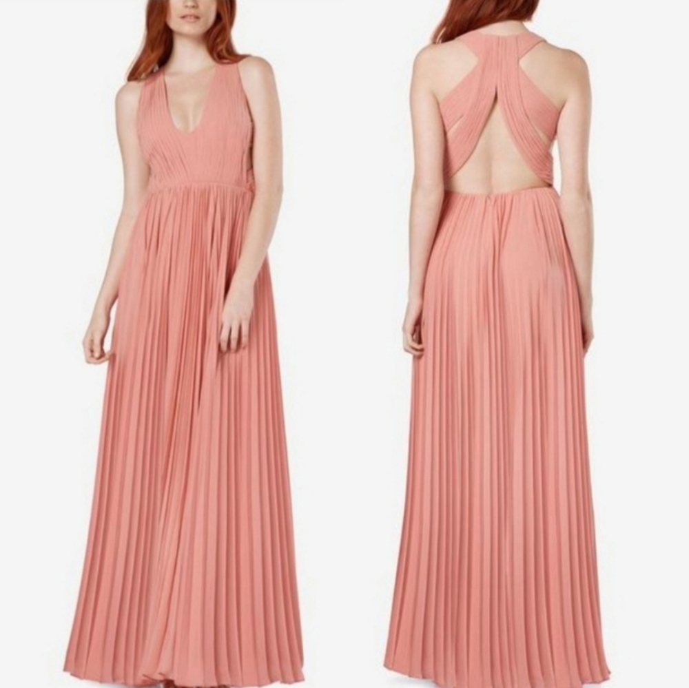 FAME AND PARTNERS PINK PLEATED U-NECK MAXI DRESS …